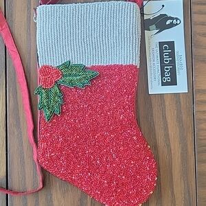 **LIKE NEW ** BAMBOO TRADING CO Red and White Stocking Beaded Bag